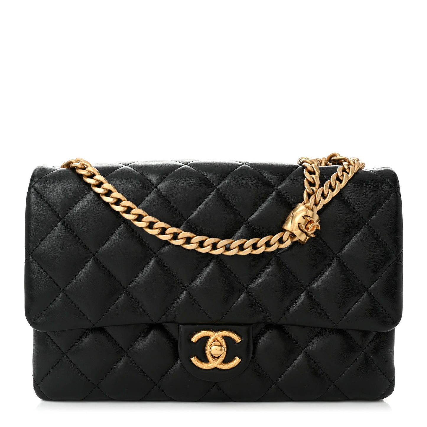 Lambskin Quilted Medium Pillow Crush Flap Bag Black