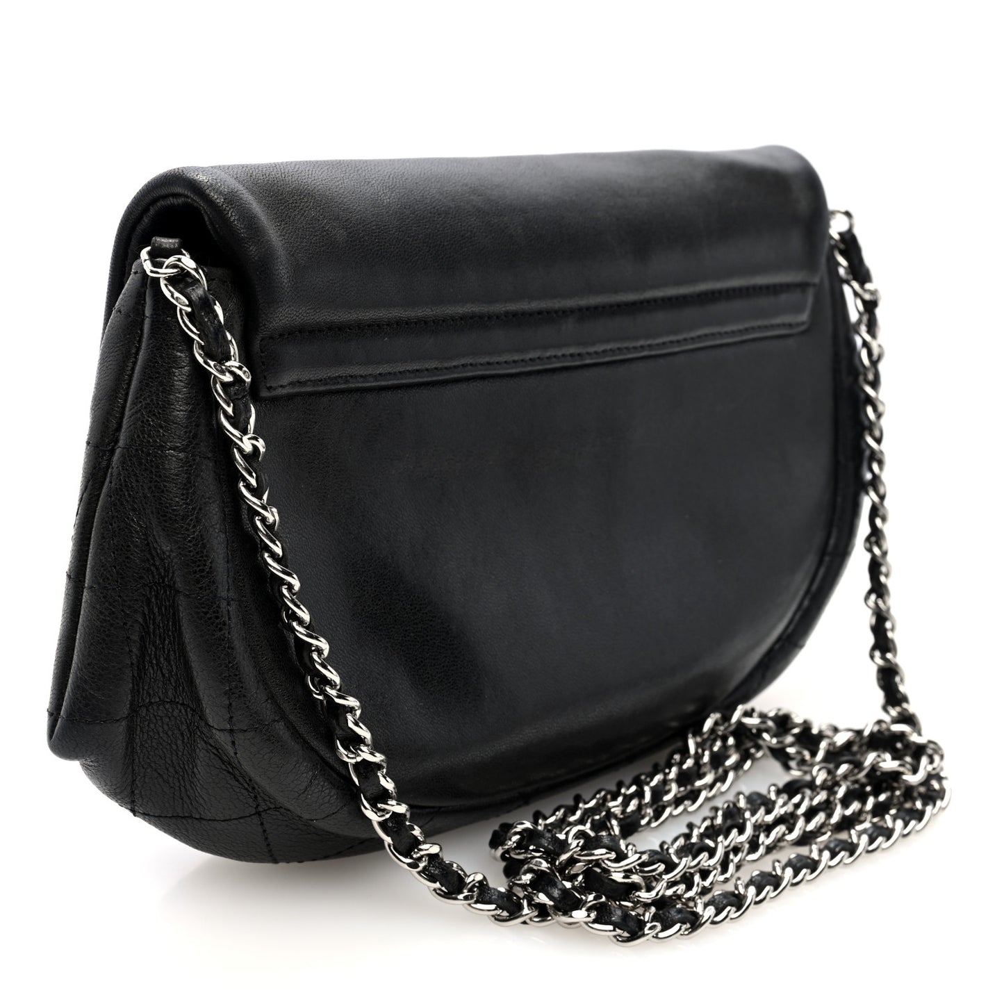 Lambskin Quilted Half Moon Wallet On Chain WOC Dark Grey