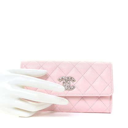 Chanel Caviar Quilted Crystal CC Large Gusset Flap Wallet Pink 2 of 11