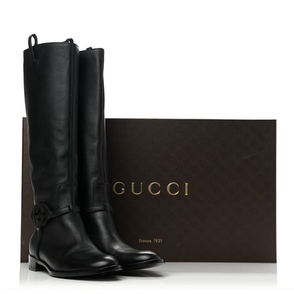 Gucci Calfskin Interlocking G Knee High Boots 39.5 Black 10 of 10