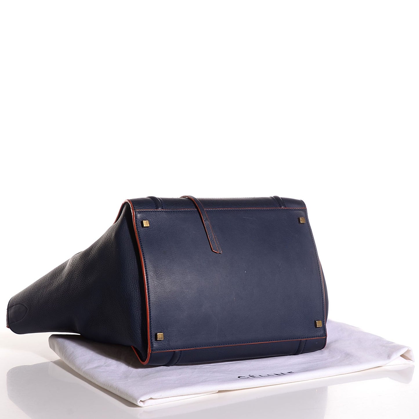 Supple Calfskin Large Phantom Luggage Navy Blue Orange Trim