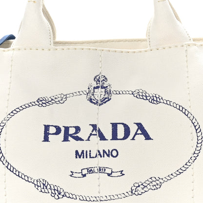 Prada Canapa Logo Tote White Blue 7 of 9