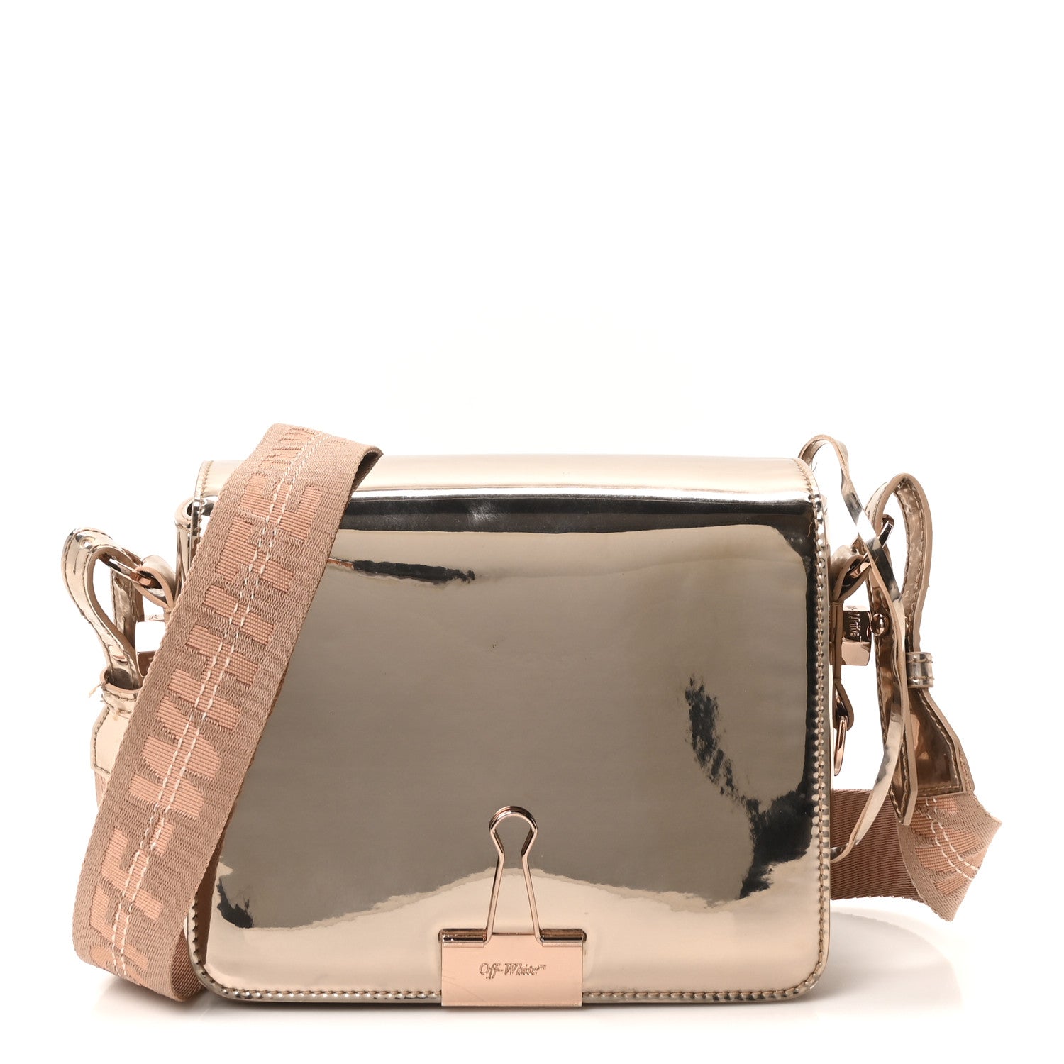 Off-White Patent Mirror Binder Clip Bag Rose Gold 1 of 9