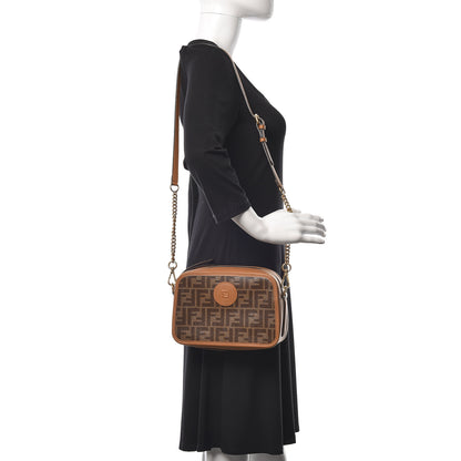 Fendi Glazed Fabric Vitello Century FF 1974 Stamp Patch Camera Case Mogano Panna Caramello 2 of 9