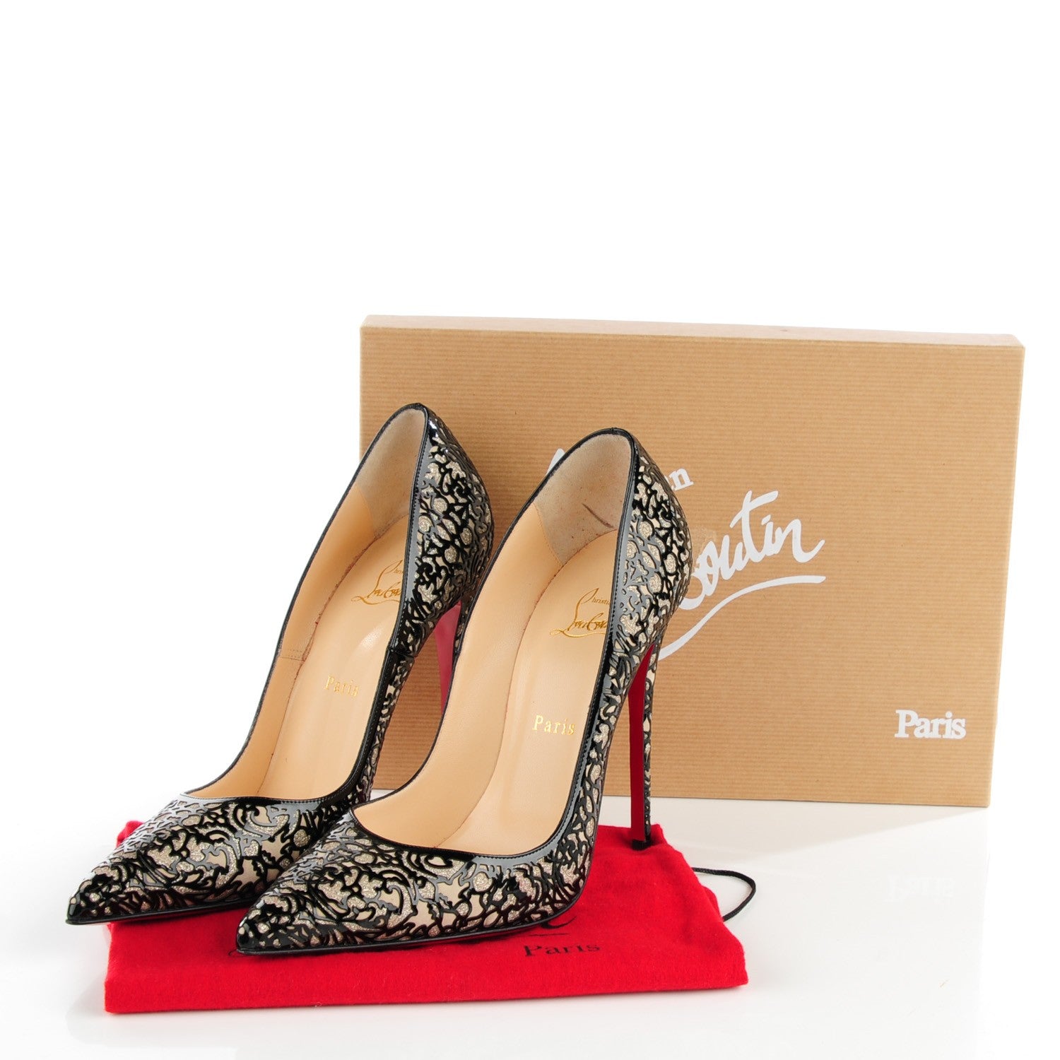 Christian Louboutin Patent Lace Glitter So Pretty 120 Pumps 40 Black 7 of 8