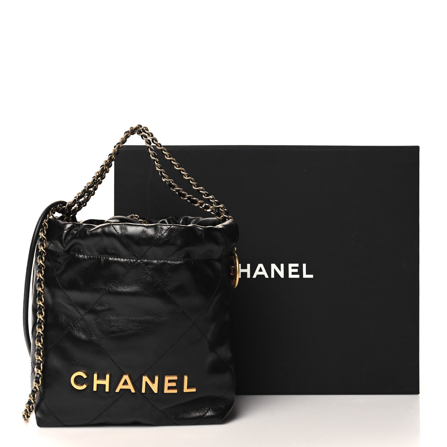 Shiny Calfskin Quilted Mini Chanel 22 Black