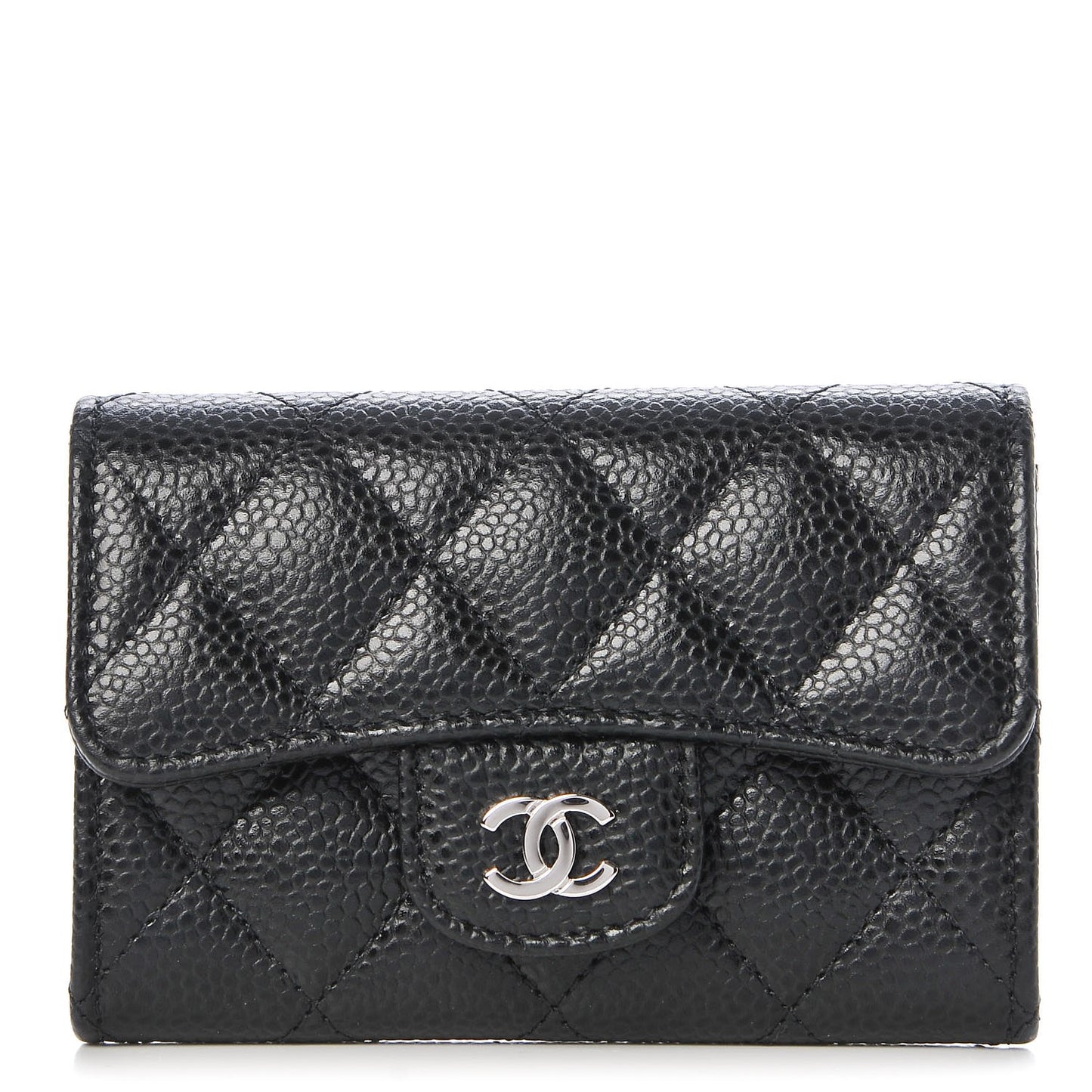 Caviar Quilted Flap Card Holder Black