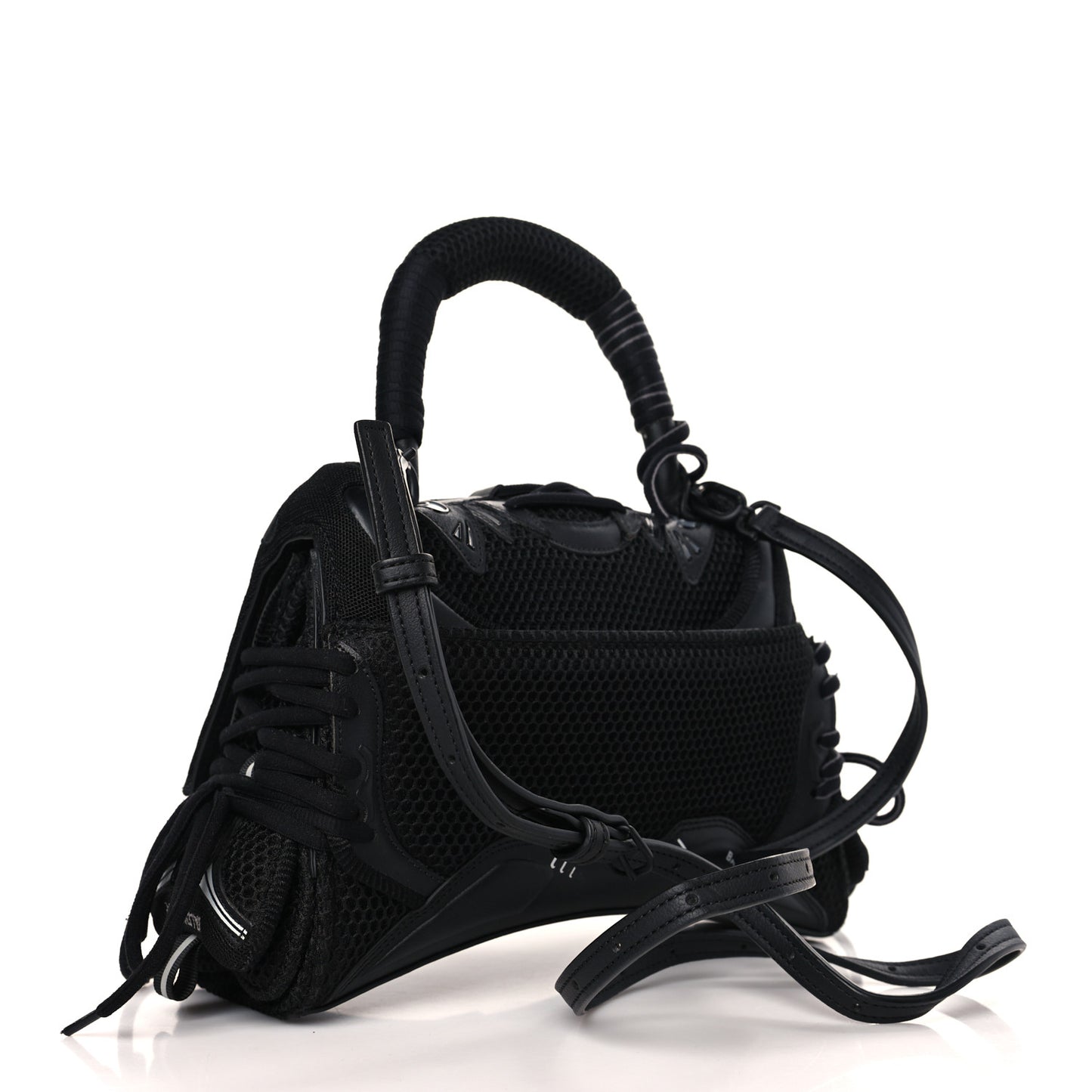 Faux Calfskin Fabric Small Sneakerhead Top Handle Bag Black