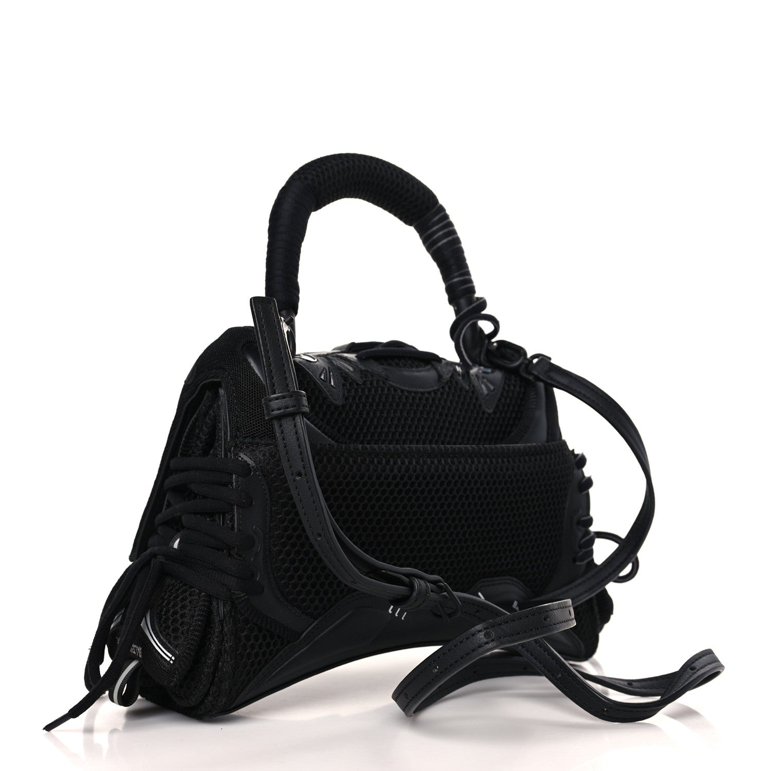 Balenciaga Faux Calfskin Fabric Small Sneakerhead Top Handle Bag Black 3 of 10