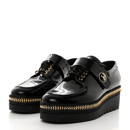 Chanel Shiny Calfskin Lace Up Platform Loafers 39 Black 3 of 9