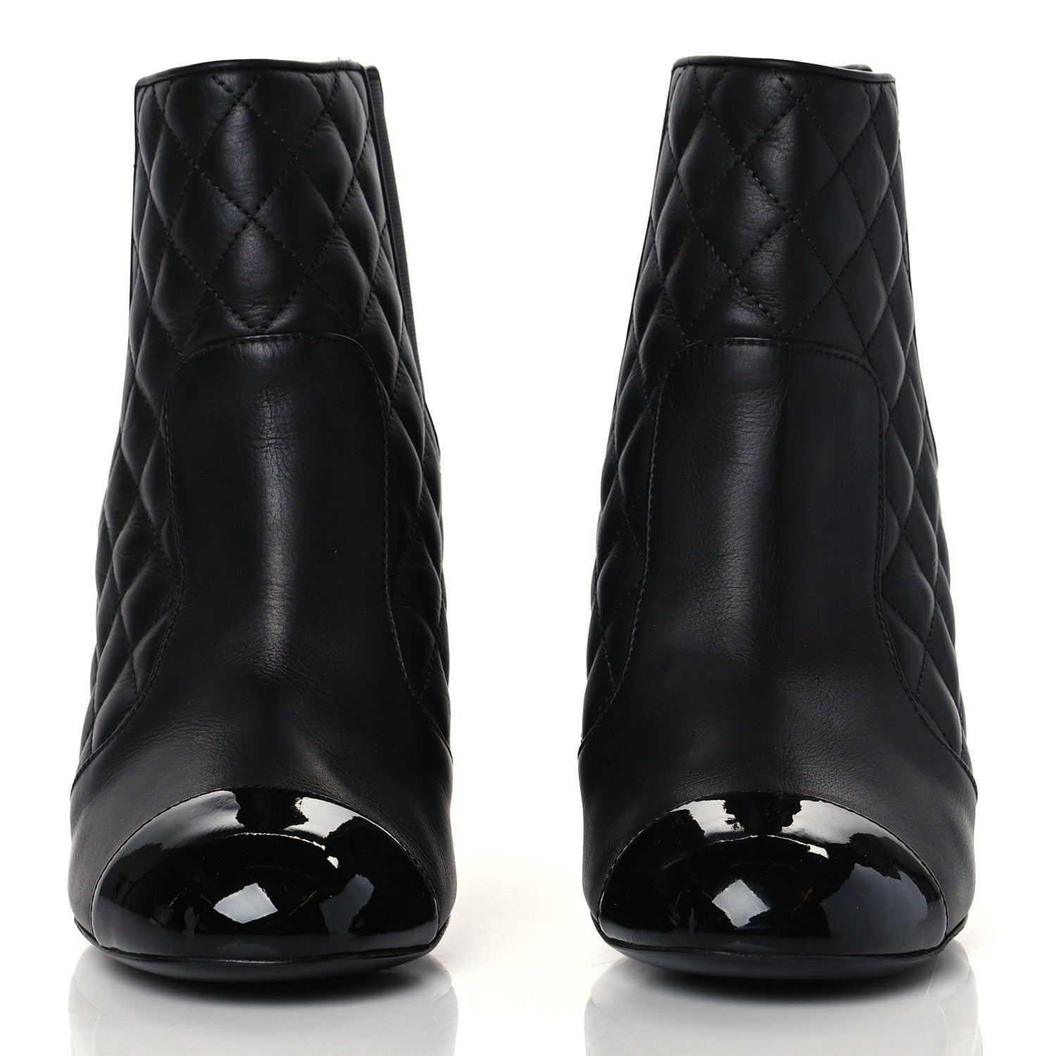 Chanel Lambskin Patent Quilted Wedge Ankle Boots 39.5 Black 2 of 8