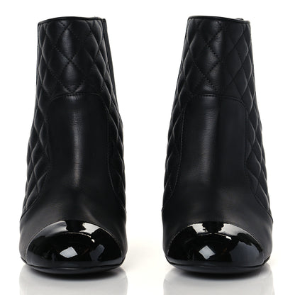 Chanel Lambskin Patent Quilted Wedge Ankle Boots 39.5 Black 2 of 8