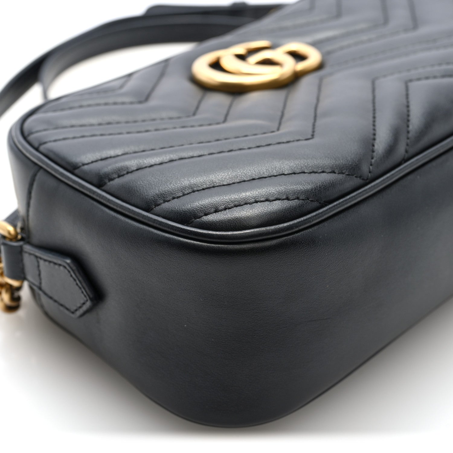 Gucci Calfskin Matelasse Small GG Marmont Chain Shoulder Bag Black 9 of 11