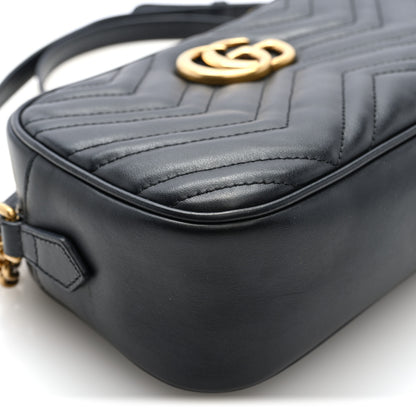 Gucci Calfskin Matelasse Small GG Marmont Chain Shoulder Bag Black 9 of 11
