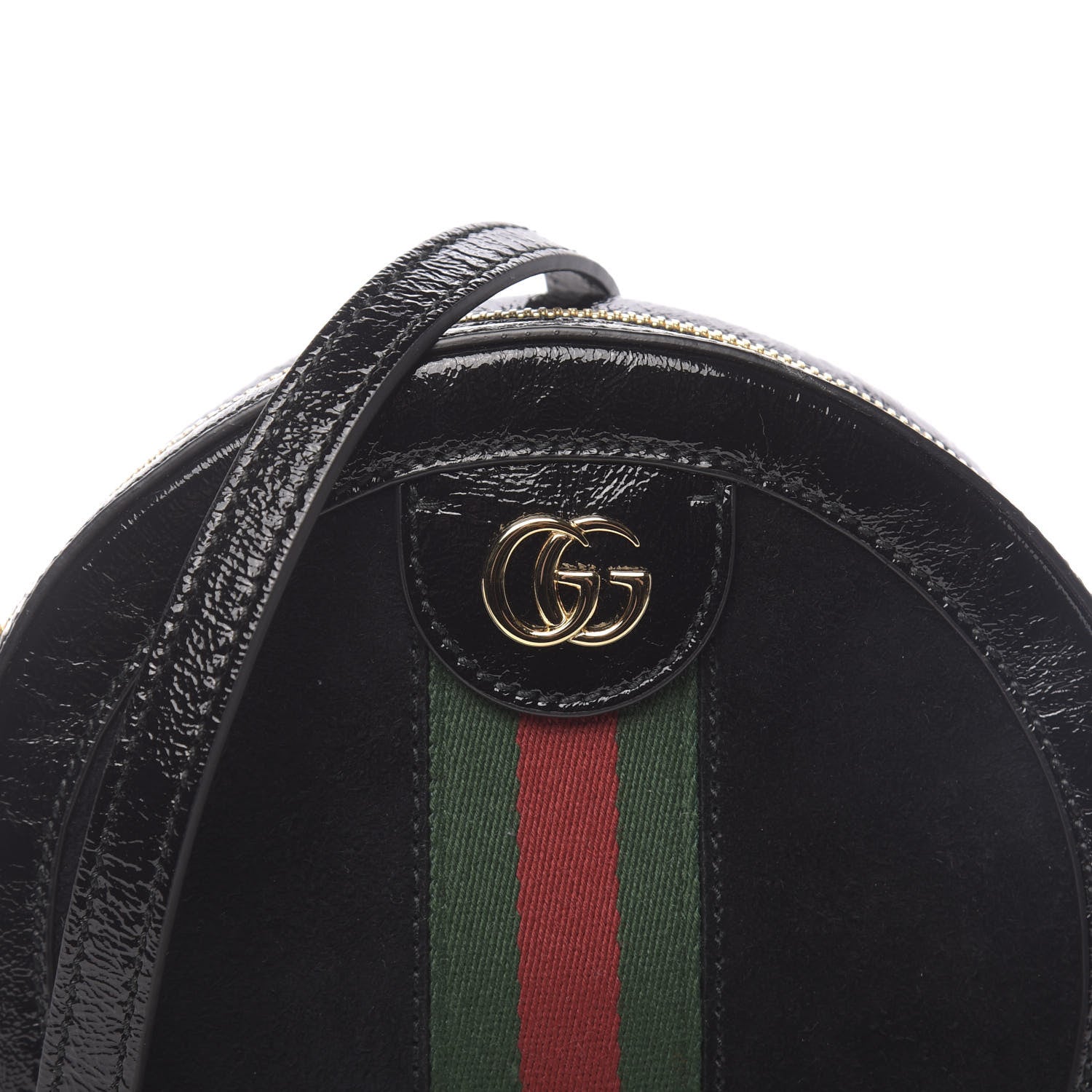 Gucci Suede Patent Web Mini Ophidia Round Shoulder Bag Black 10 of 10