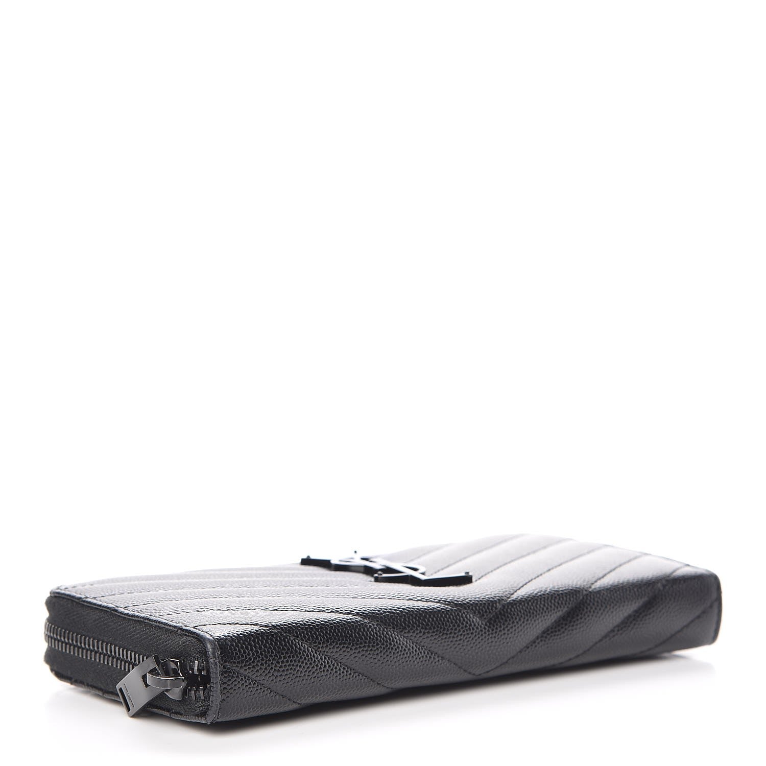 Saint Laurent Grain De Poudre Matelasse Chevron Monogram Zip Around Wallet Black 4 of 11