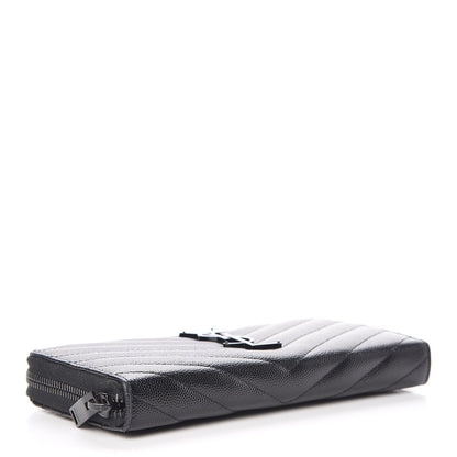 Saint Laurent Grain De Poudre Matelasse Chevron Monogram Zip Around Wallet Black 4 of 11