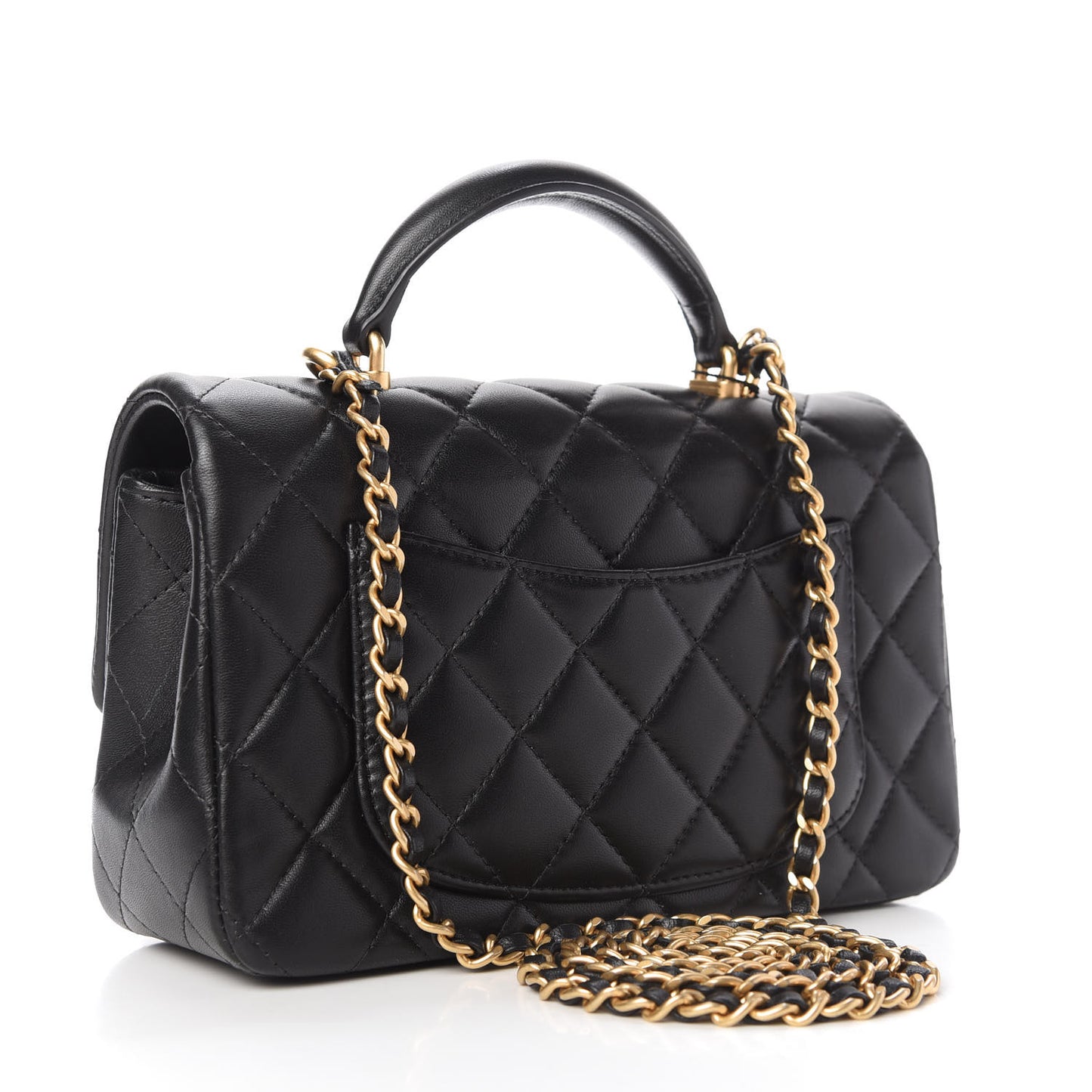 Lambskin Quilted Mini Top Handle Rectangular Flap Black