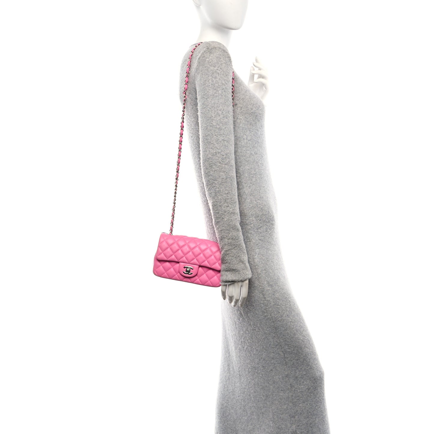 Lambskin Quilted Mini Rectangular Flap Pink