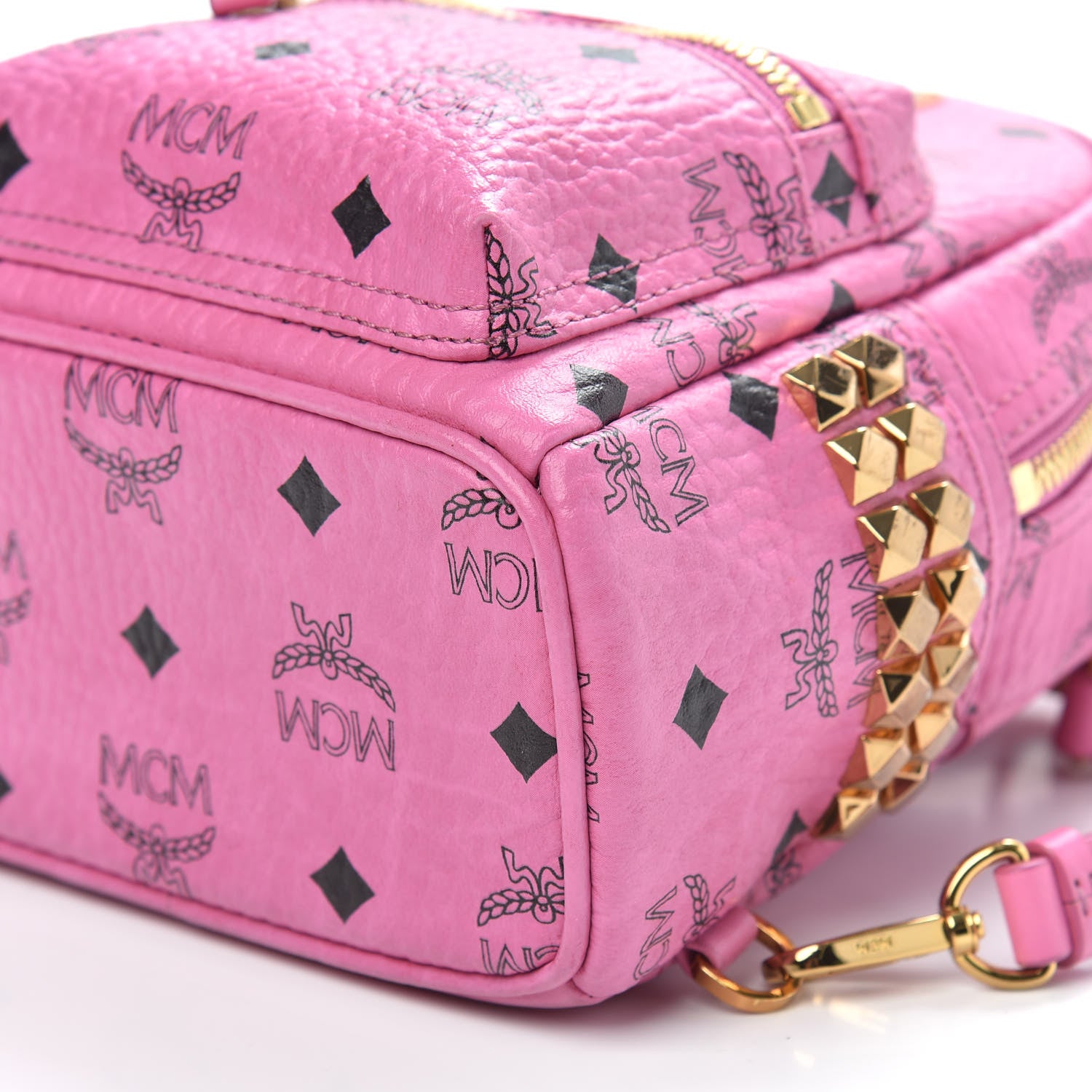MCM Visetos Side Stud X-Mini Stark Bebe Boo Backpack Pink 8 of 9