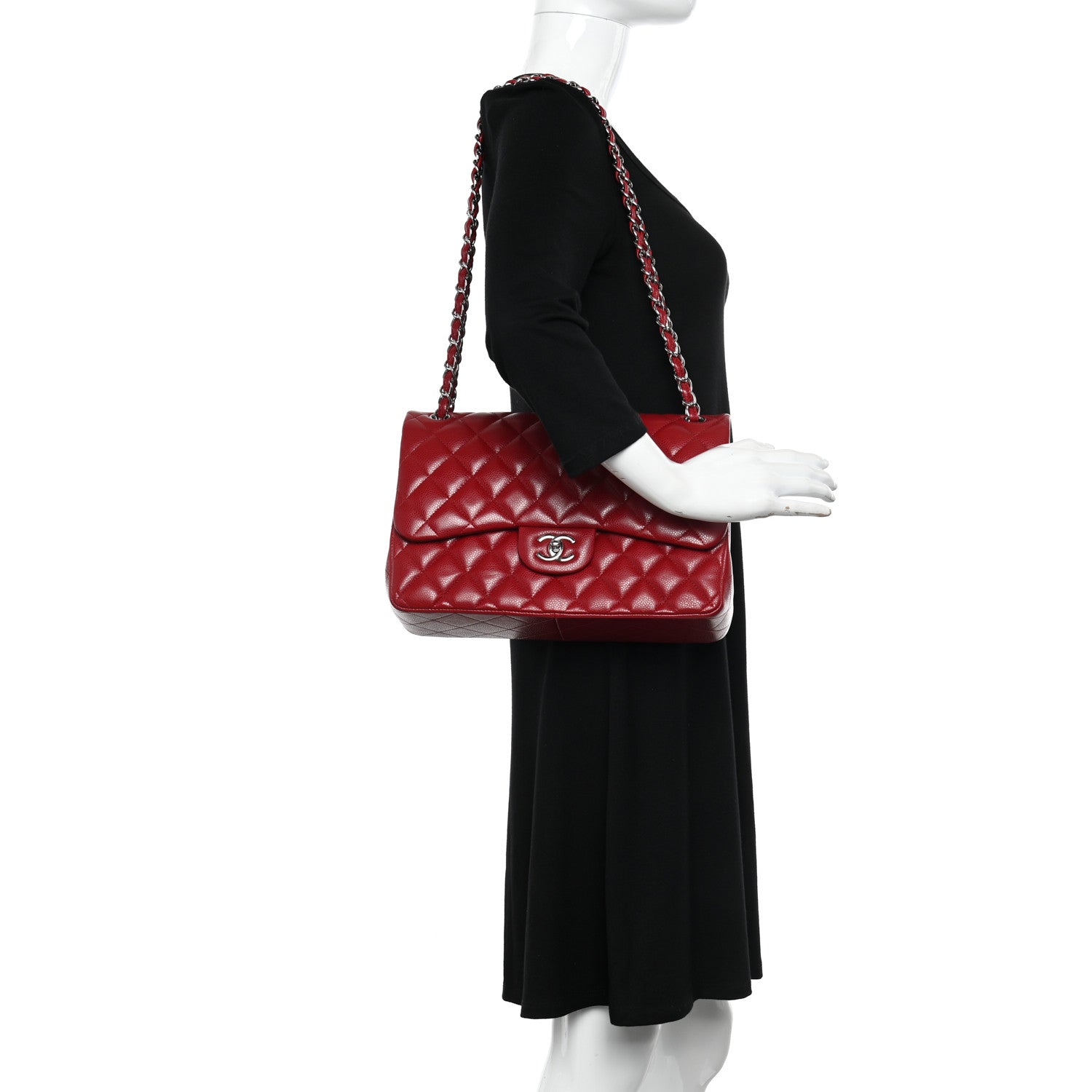 Chanel Caviar Quilted Jumbo Double Flap Dark Red 2 of 13