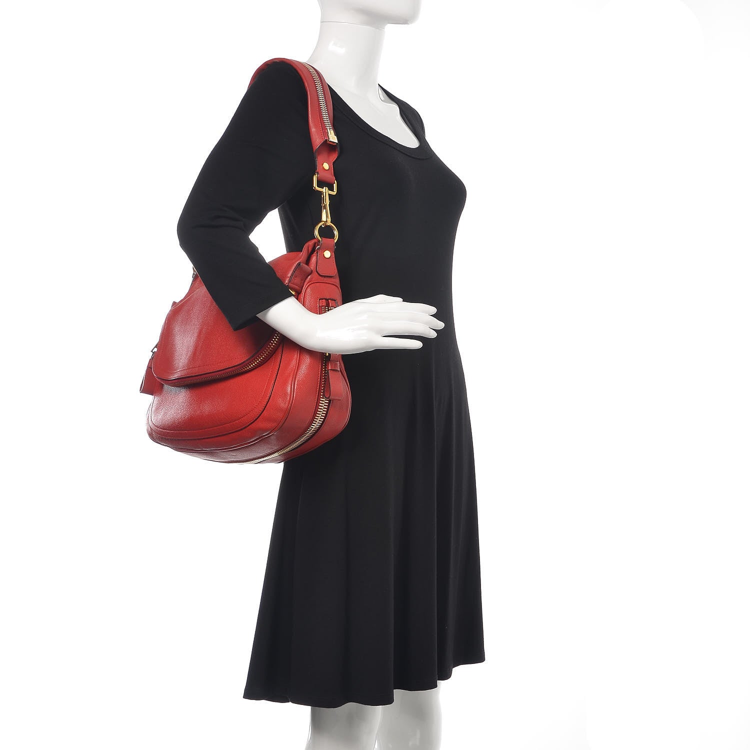 Tom Ford Pebbled Calfskin Large Jennifer Flame Red 2 of 16