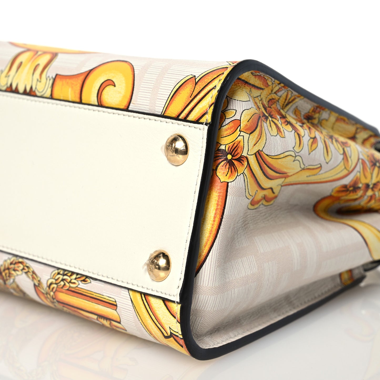 X VERSACE Vitello Seta Nappa Fendace FF Baroque Mini Peekaboo Iconic Satchel White Ice Gold