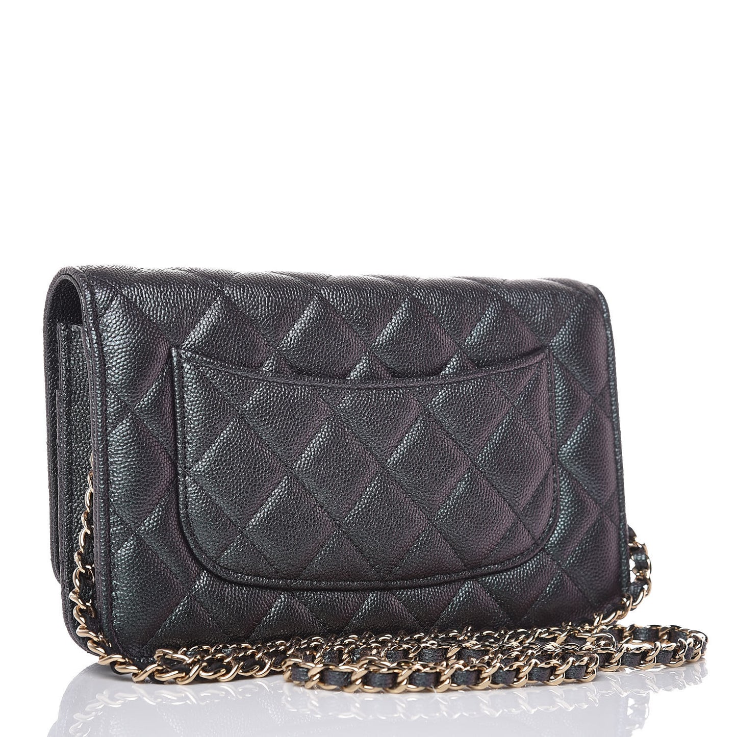 Iridescent Caviar Quilted Wallet On Chain WOC Black