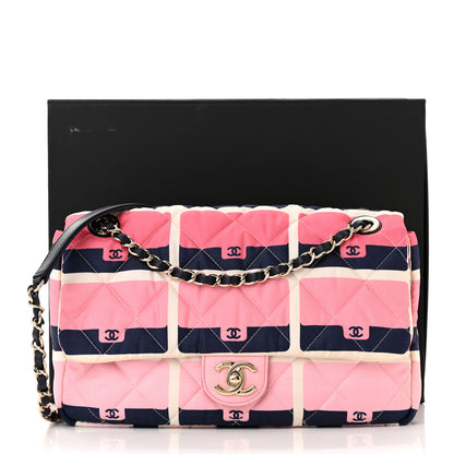 Chanel Nylon Printed Medium Flap Pink Navy White 11 of 11