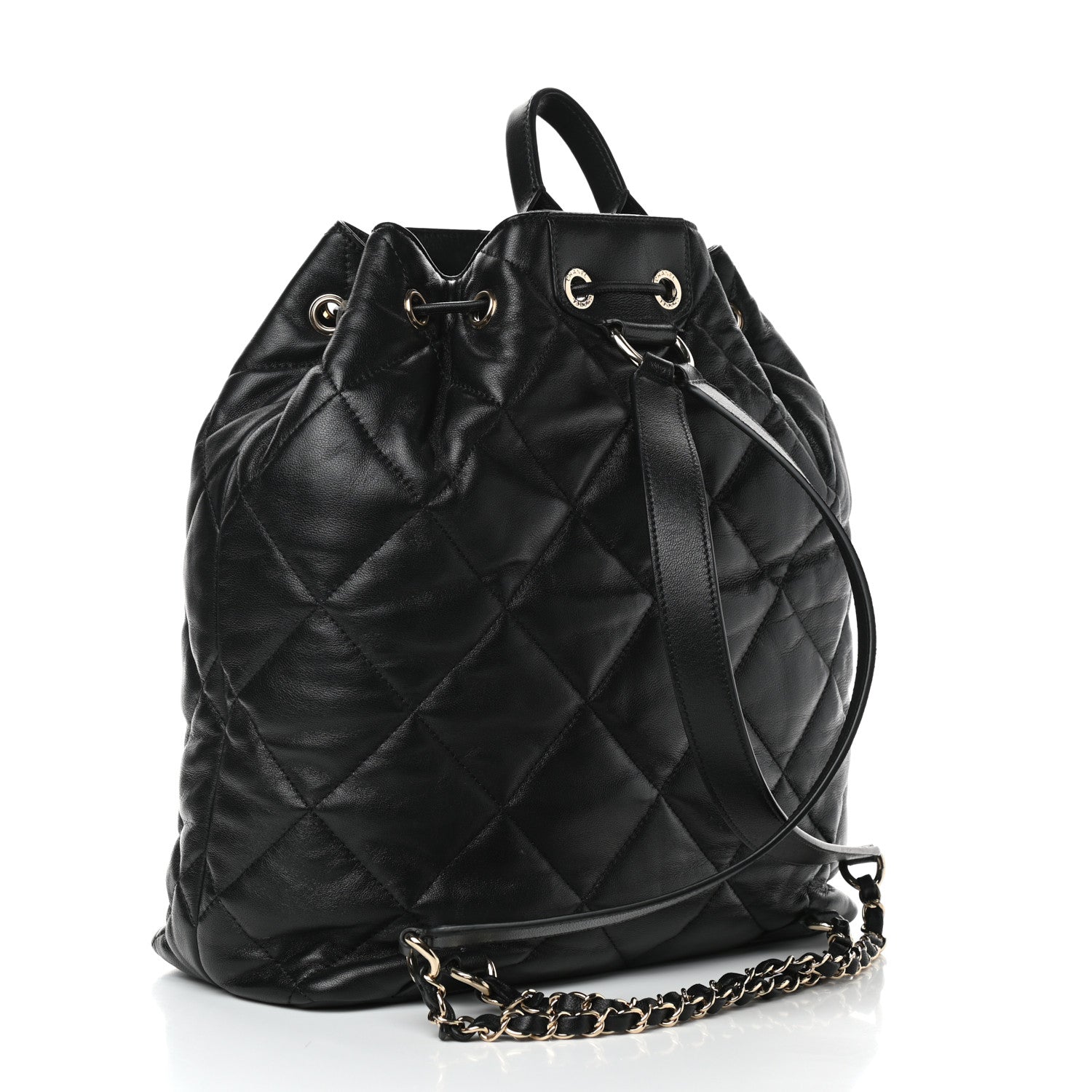 Chanel Lambskin Quilted Drawstring Backpack Black 2 of 8