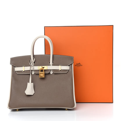 Hermes Epsom Horseshoe Birkin 25 Etoupe Craie 35 of 35