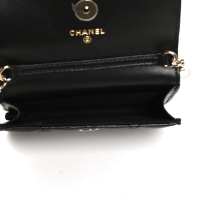 Chanel Calfskin Quilted Maxi Pearls Card Holder Flap With Chain Black 5 of 11