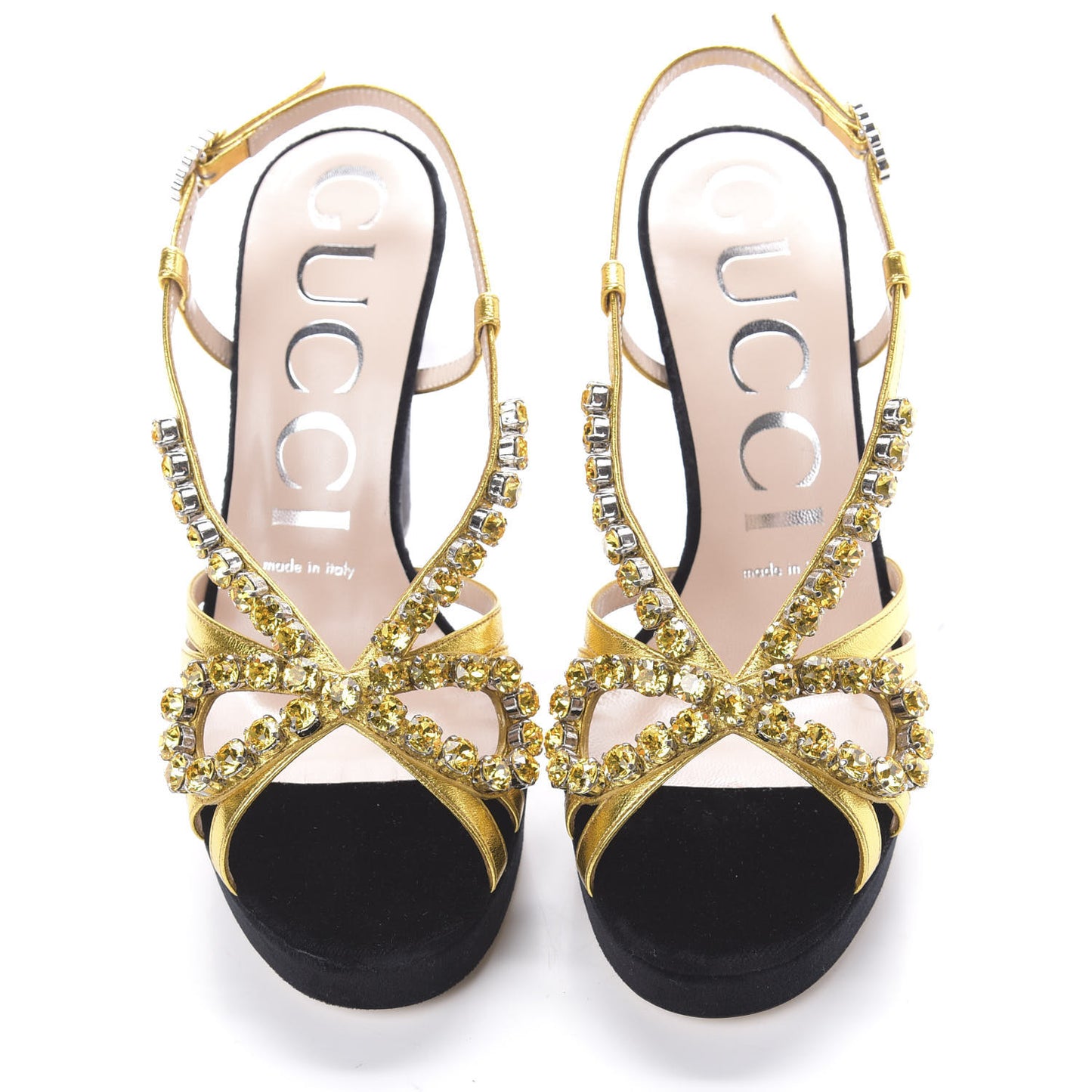 Velvet Nappa Crystal Zephyra Slingback Platform High Heel Sandals 36 Black Gold