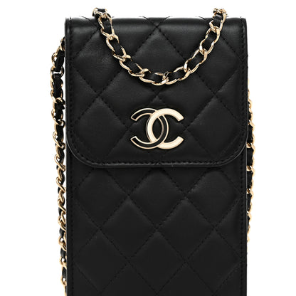 Chanel Lambskin Enamel Quilted Phone Holder With Chain Black 8 of 10