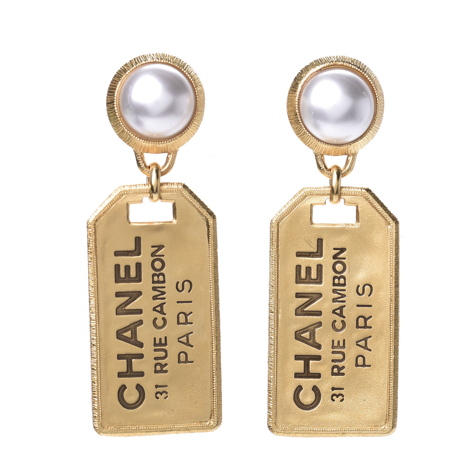 Chanel Pearl CC Tags Drop Earrings Gold 1 of 3