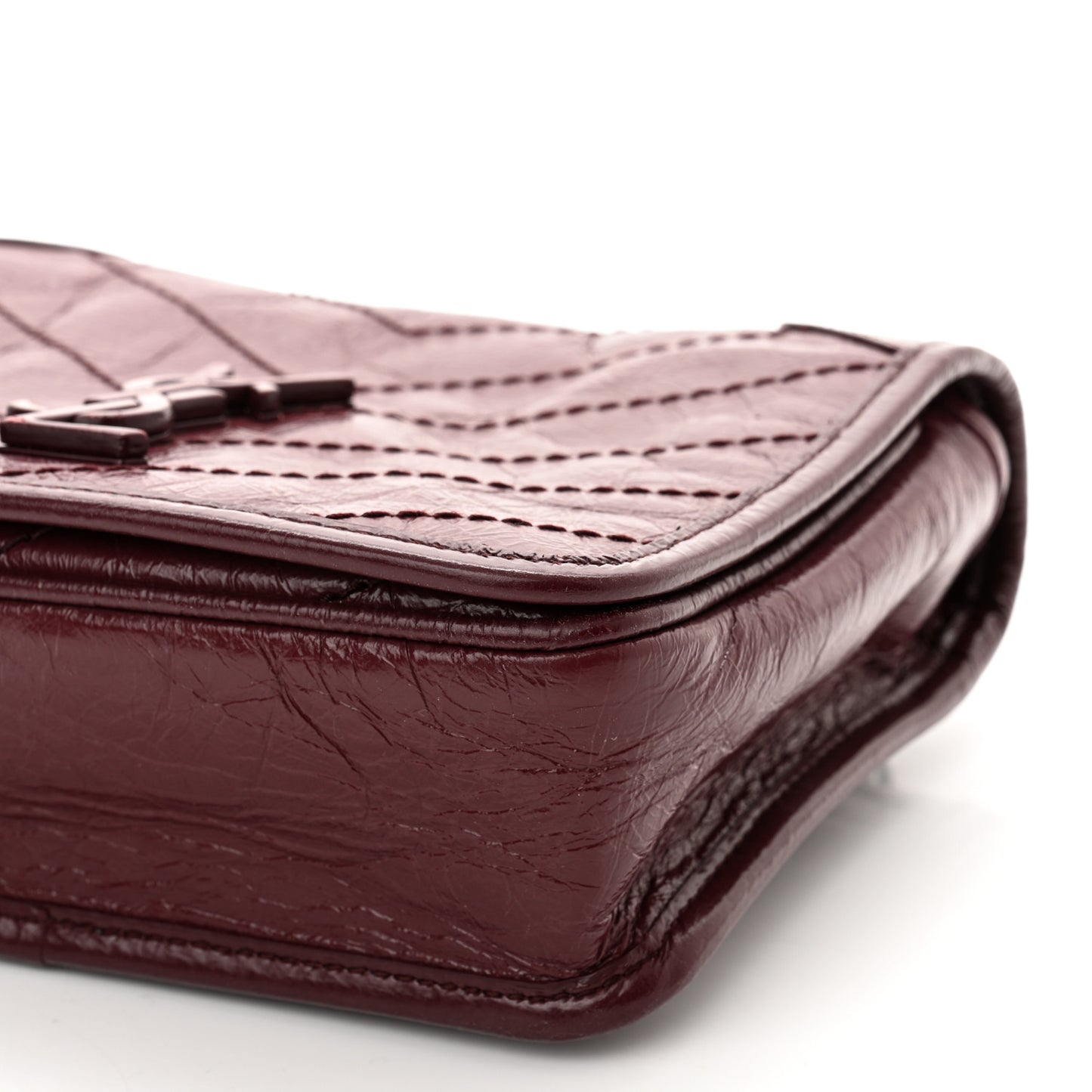 Crinkled Calfskin Matelasse Monogram Niki Chain Wallet Dark Legion Red