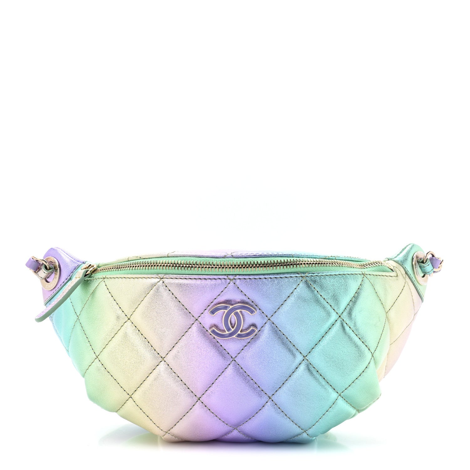 Chanel Gradient Metallic Lambskin Quilted Walking Mood Waist Bag Fanny Pack Pink Purple Green 1 of 10