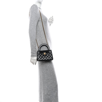 Chanel Shiny Aged Calfskin Quilted Nano Kelly Shopper Black 2 of 10