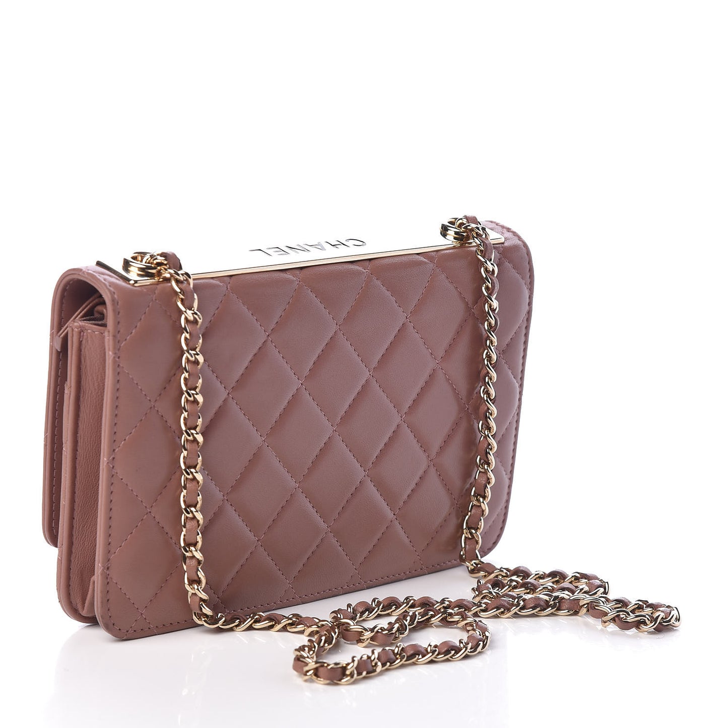 Lambskin Quilted Trendy CC Wallet On Chain WOC Pink