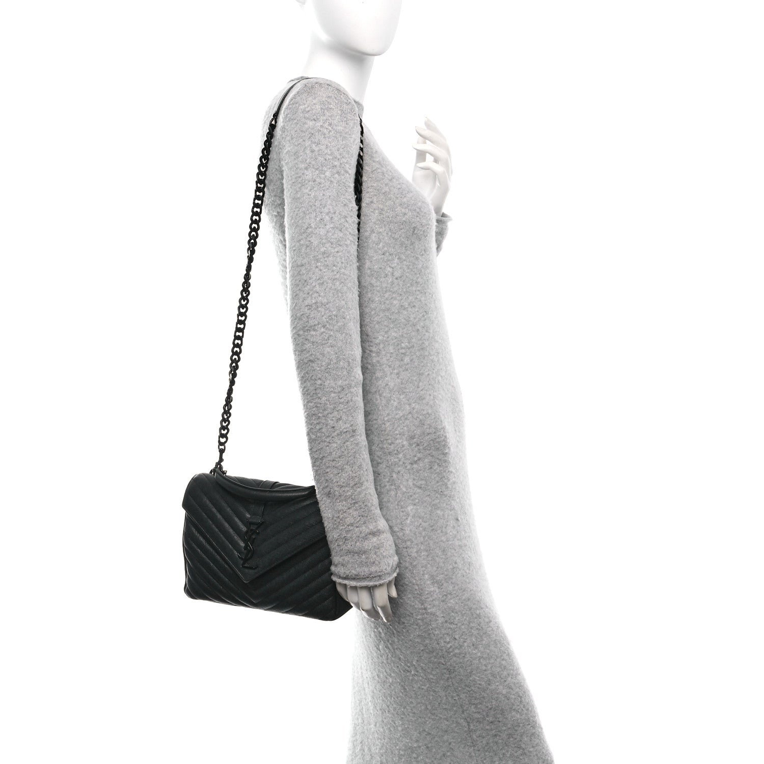 Saint Laurent Sheepskin Matelasse Chevron Monogram Monochrome Medium College Bag Black 3 of 11