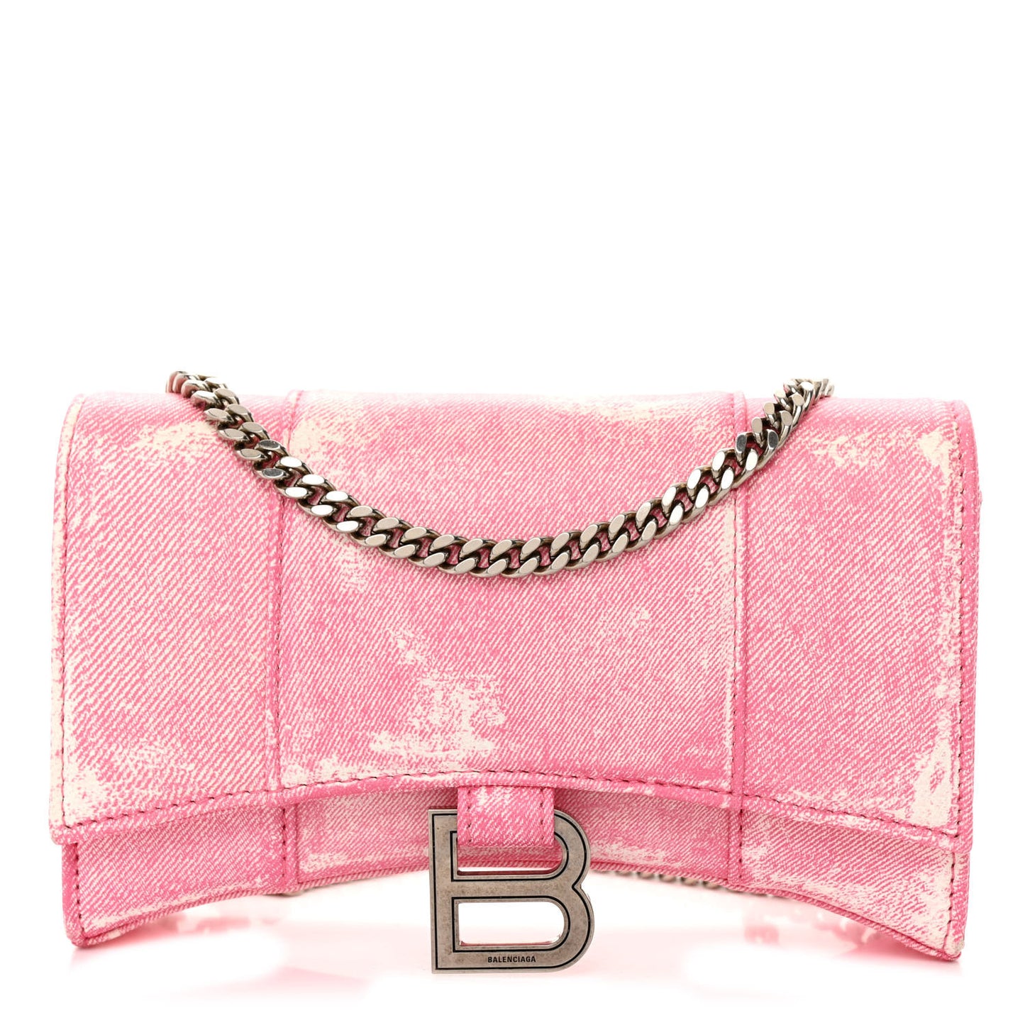Nappa Denim Printed Hourglass Chain Bag Denim Pink