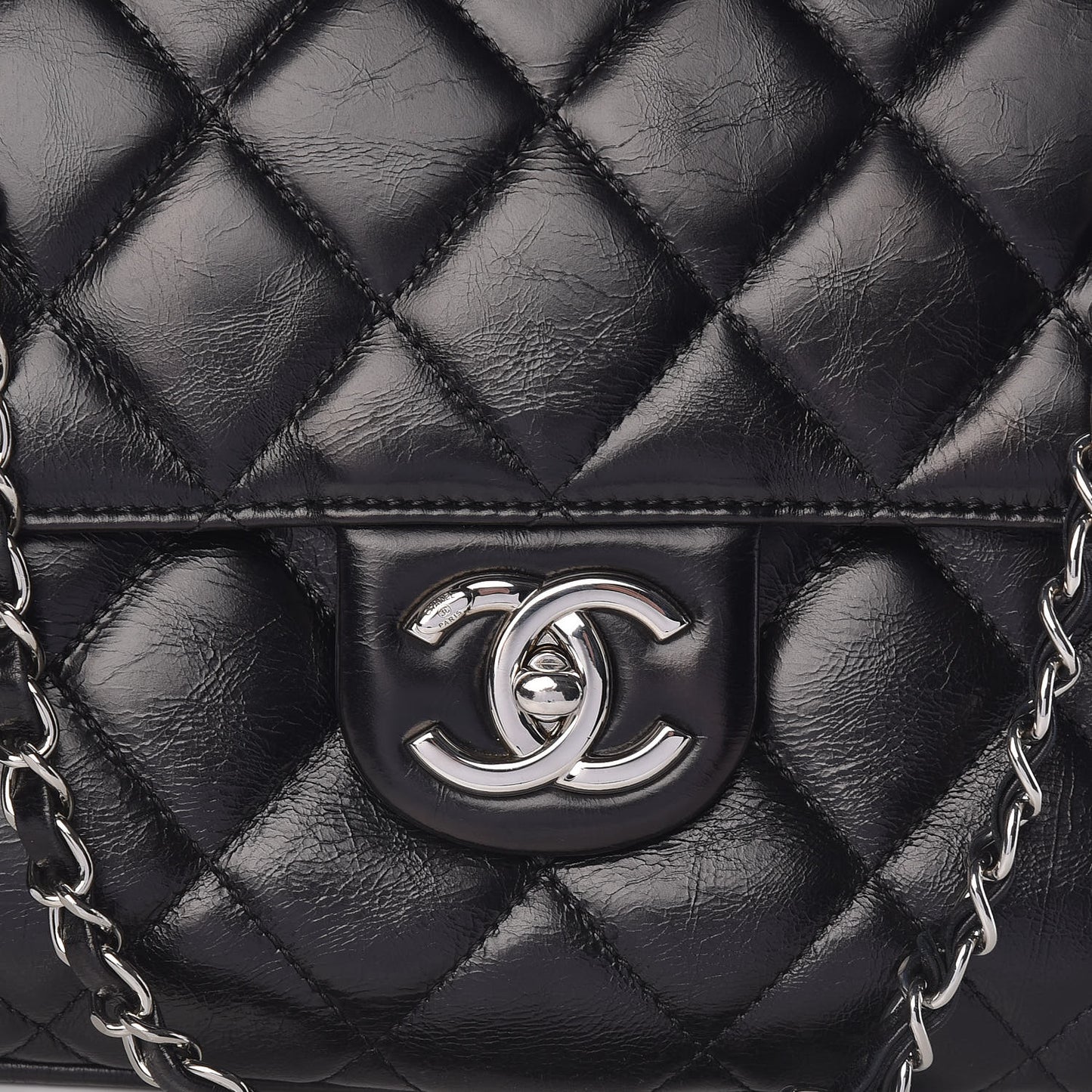 Glazed Calfskin Quilted Small CC Delivery Tote Black
