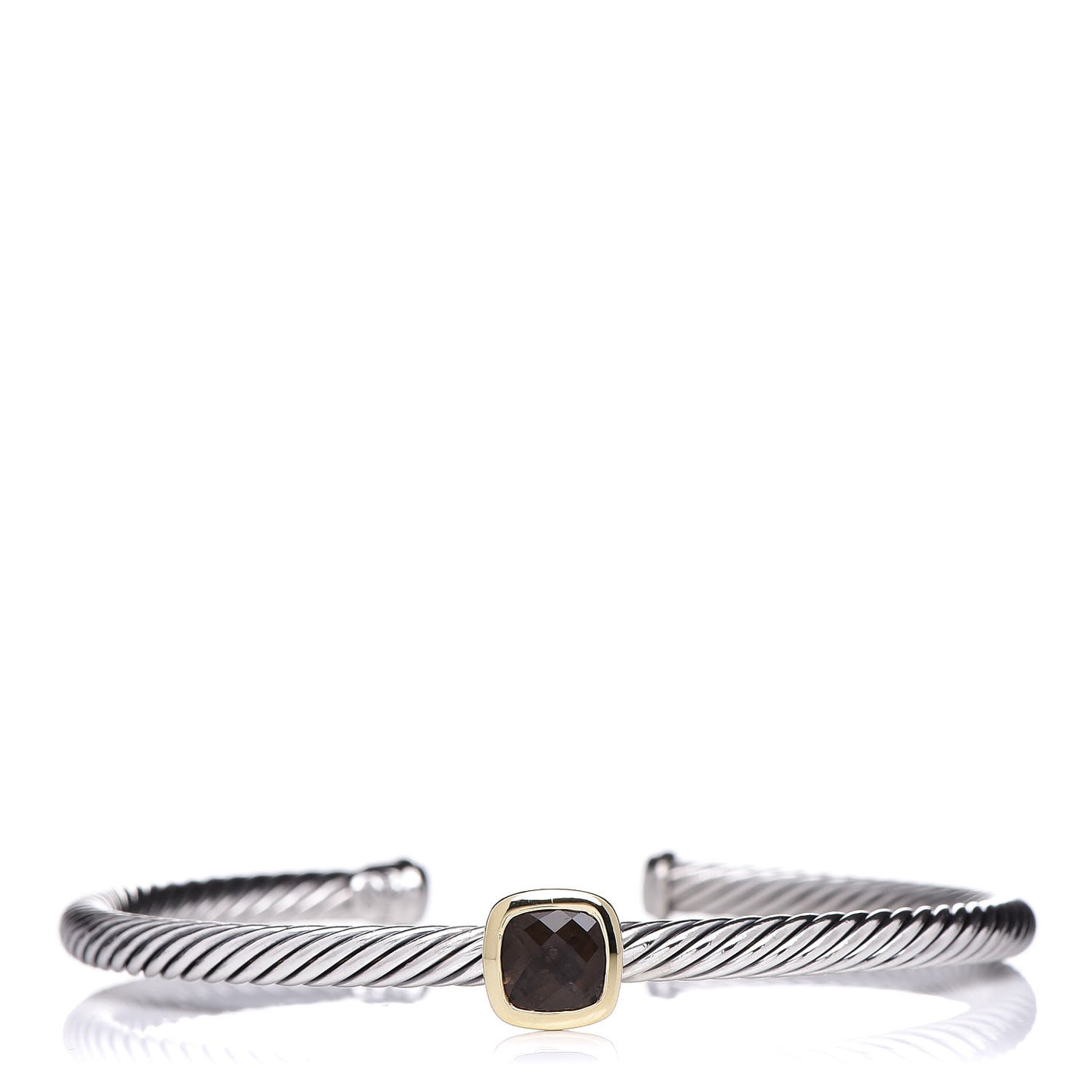 Sterling Silver 18K Yellow Gold Smoky Quartz 4mm Noblesse Cable Bracelet