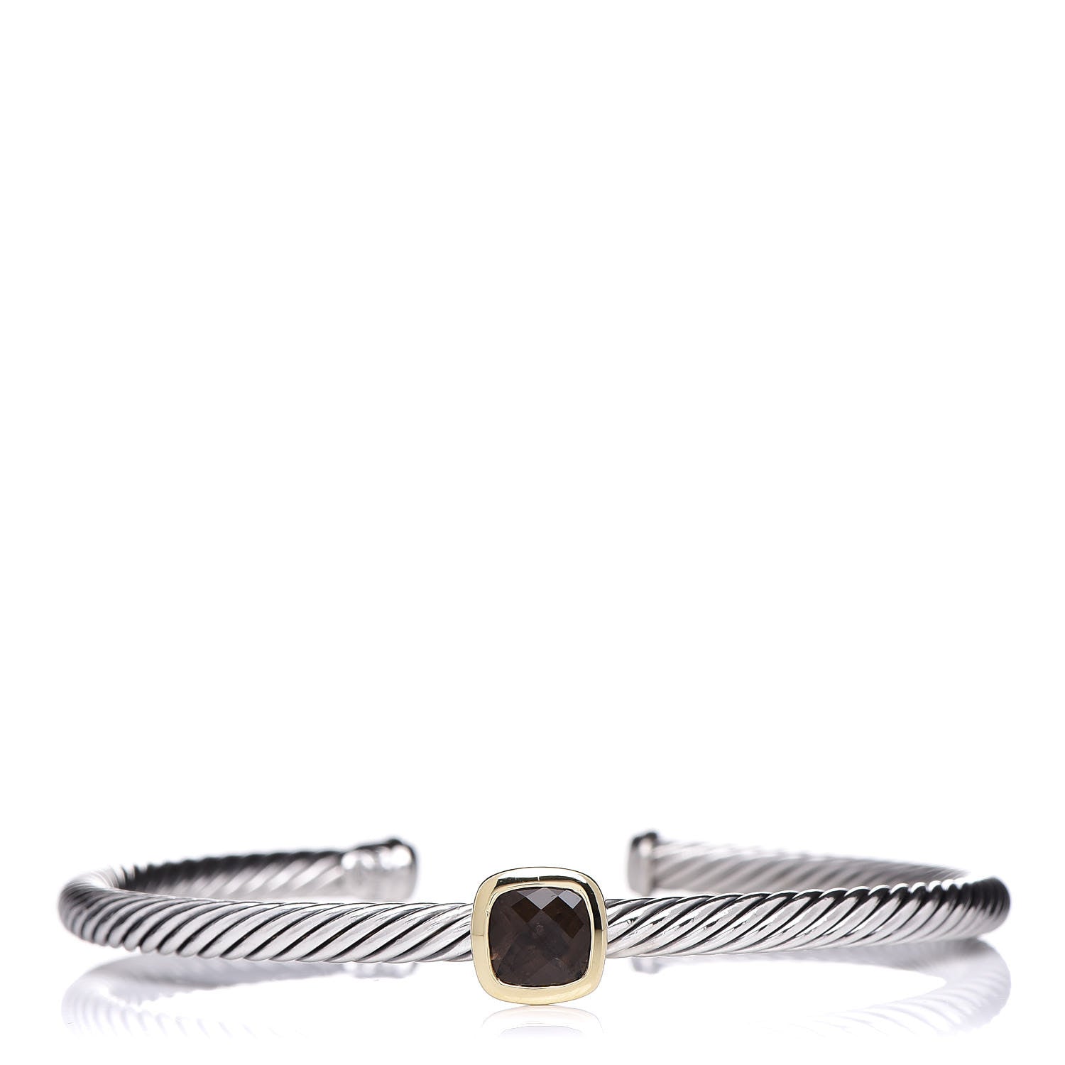 David Yurman Sterling Silver 18K Yellow Gold Smoky Quartz 4mm Noblesse Cable Bracelet 1 of 4