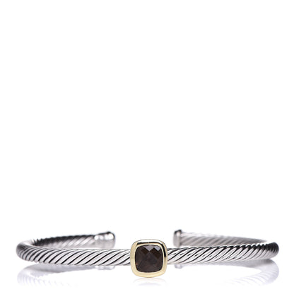 David Yurman Sterling Silver 18K Yellow Gold Smoky Quartz 4mm Noblesse Cable Bracelet 1 of 4