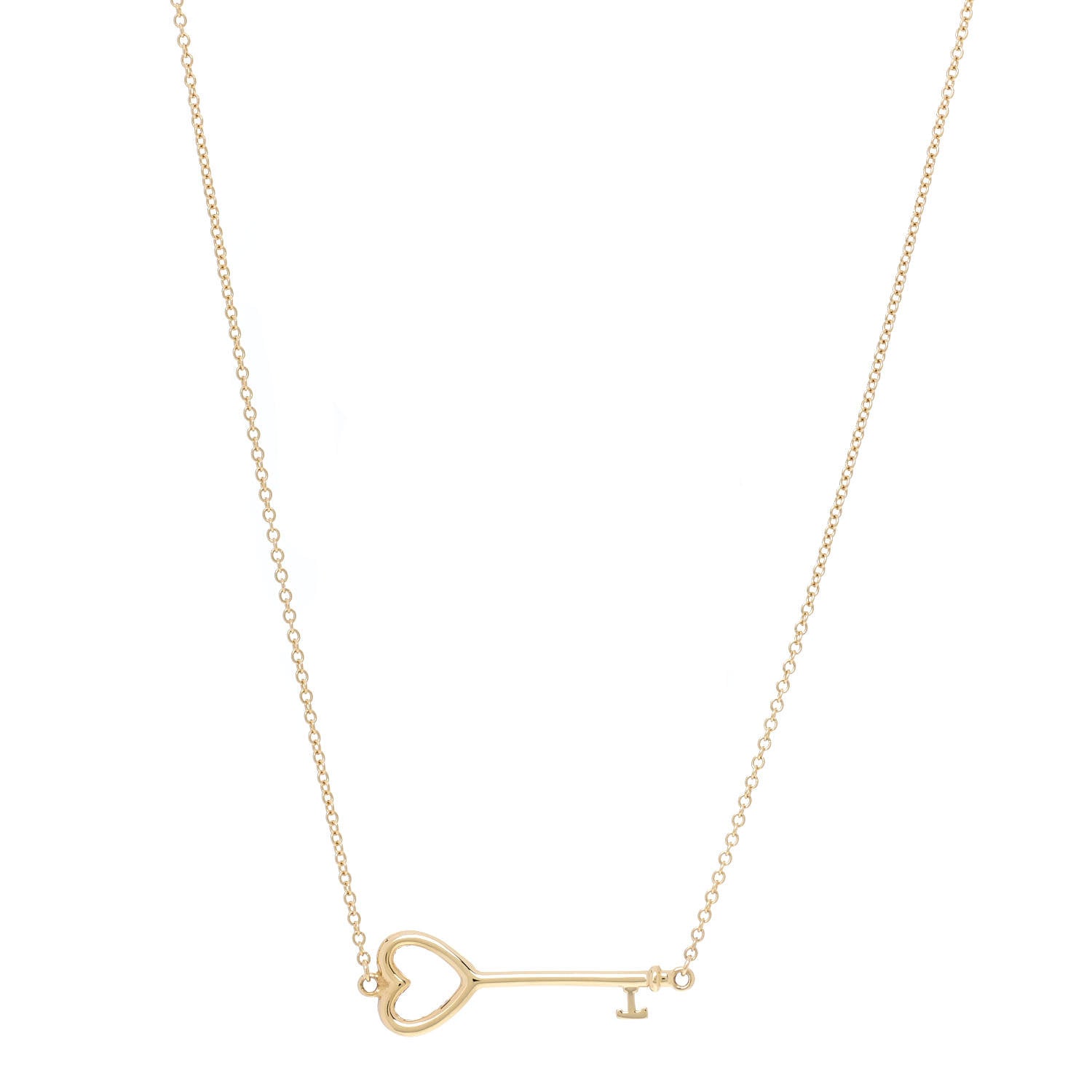 Tiffany 18K Yellow Gold Heart Key Pendant Necklace 1 of 5