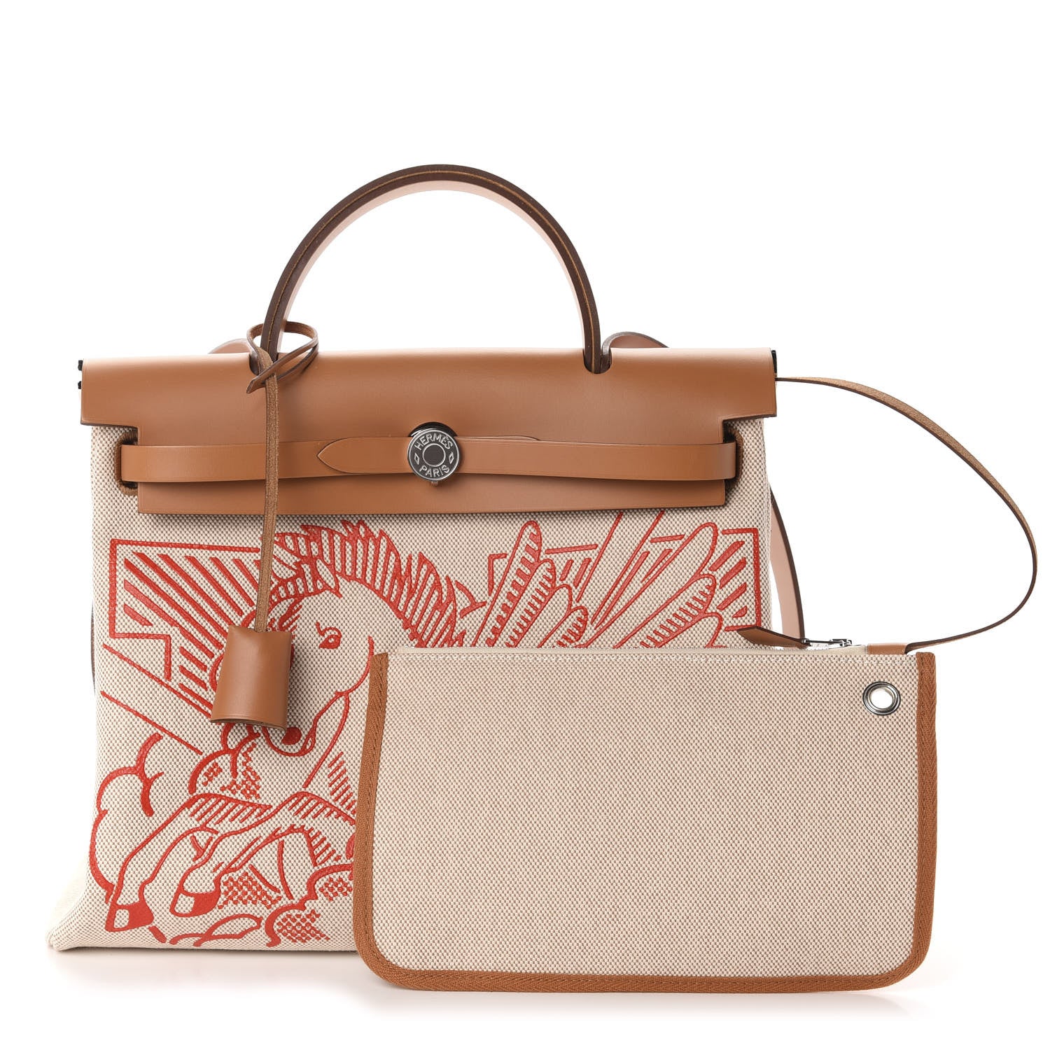 Hermes Vache Hunter Toile Pegase Pop Herbag Zip Retourne 31 PM Capucine Ecru 1 of 11