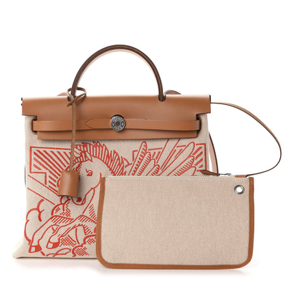 Hermes Vache Hunter Toile Pegase Pop Herbag Zip Retourne 31 PM Capucine Ecru 1 of 11