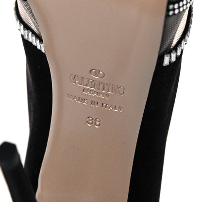 Valentino Garavani Satin Crystal Versailles Bow Peep Toe Platform High Heel Pumps 38 Black 6 of 15