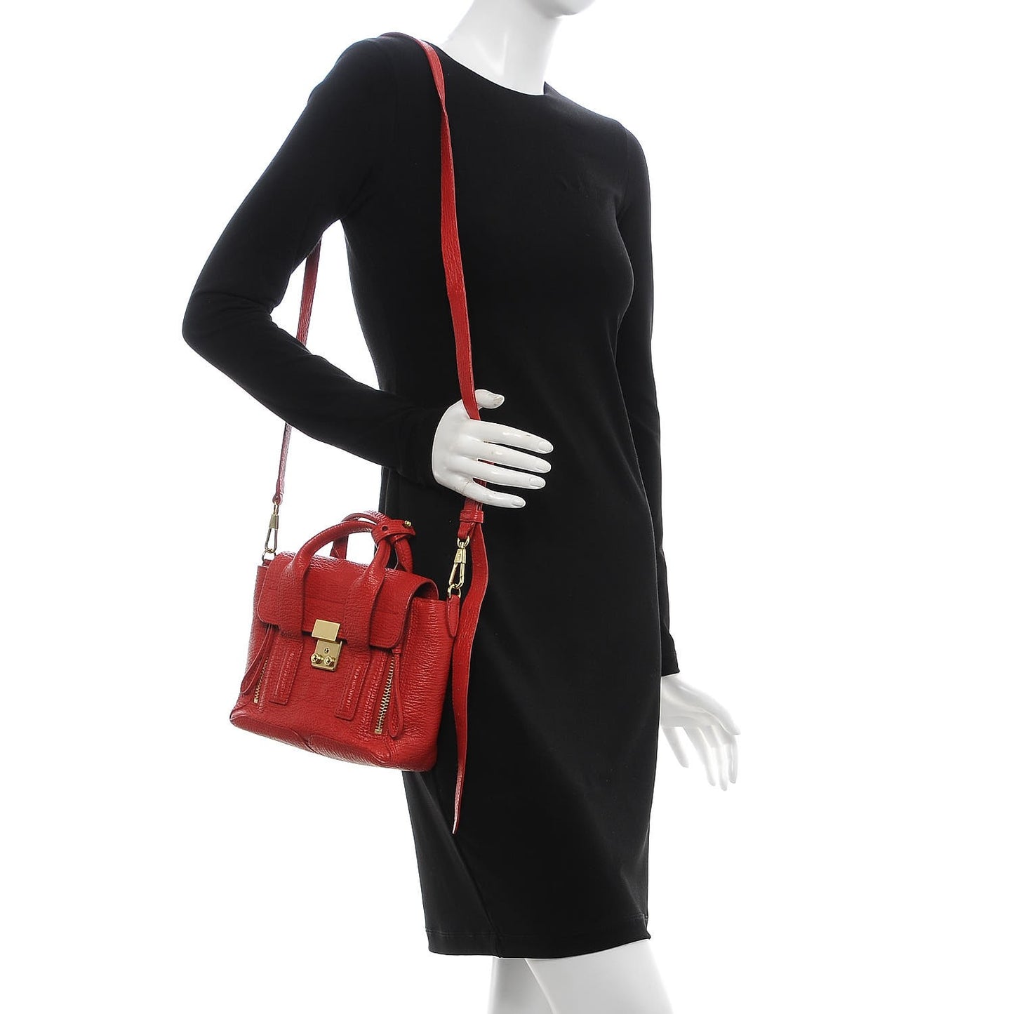 3.1 Textured Calfskin Mini Pashli Satchel Red